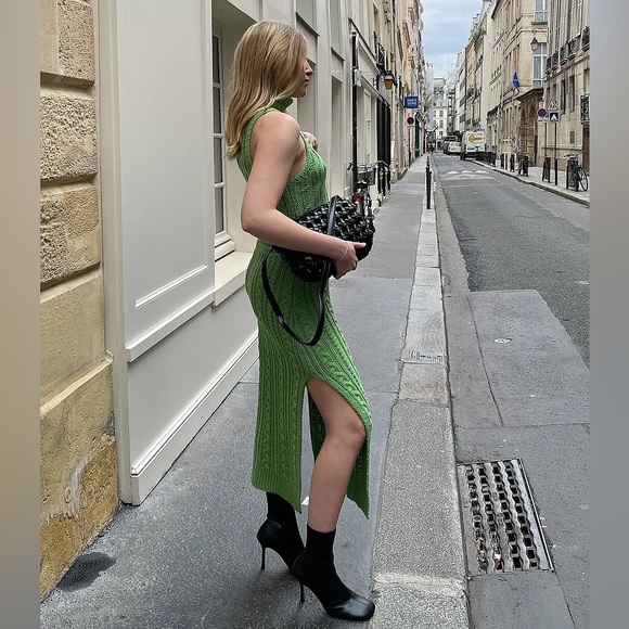 NA-KD Green Cable Knit High Neck Dress - Picture 4 of 9